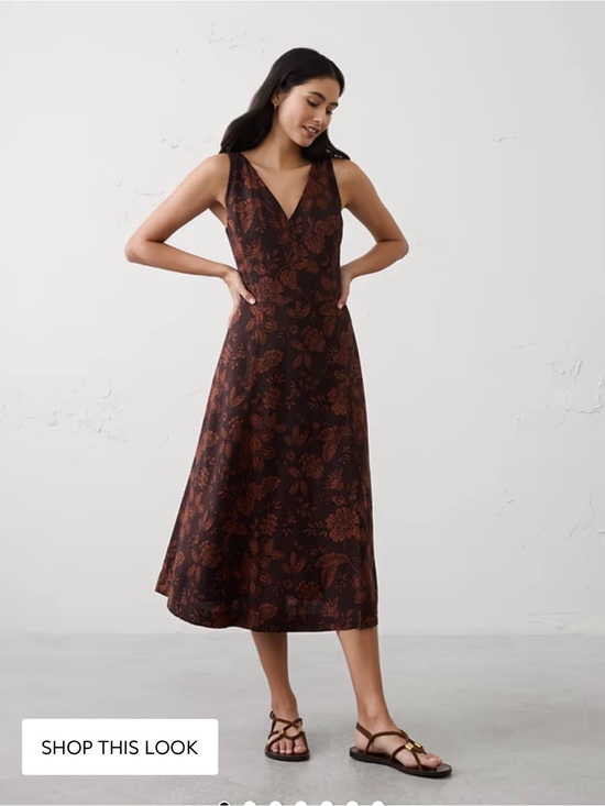 Banana Republic Factory Dresses & Skirts - NWT Banana Republic Factory Linen Brown Floral V-Neck Midi Dress